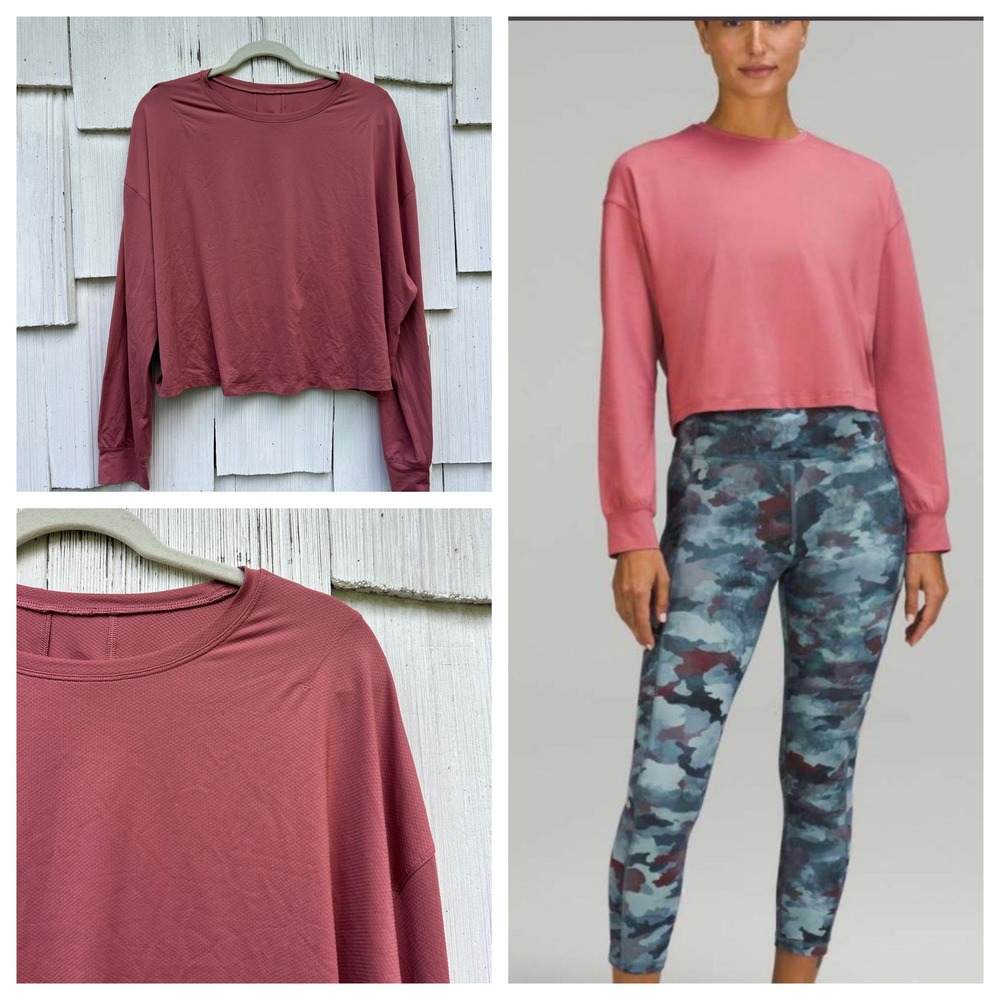 Lululemon Abrasion-Resistant Training Long Sleeve Top Brier Rose Size 16 Relaxed